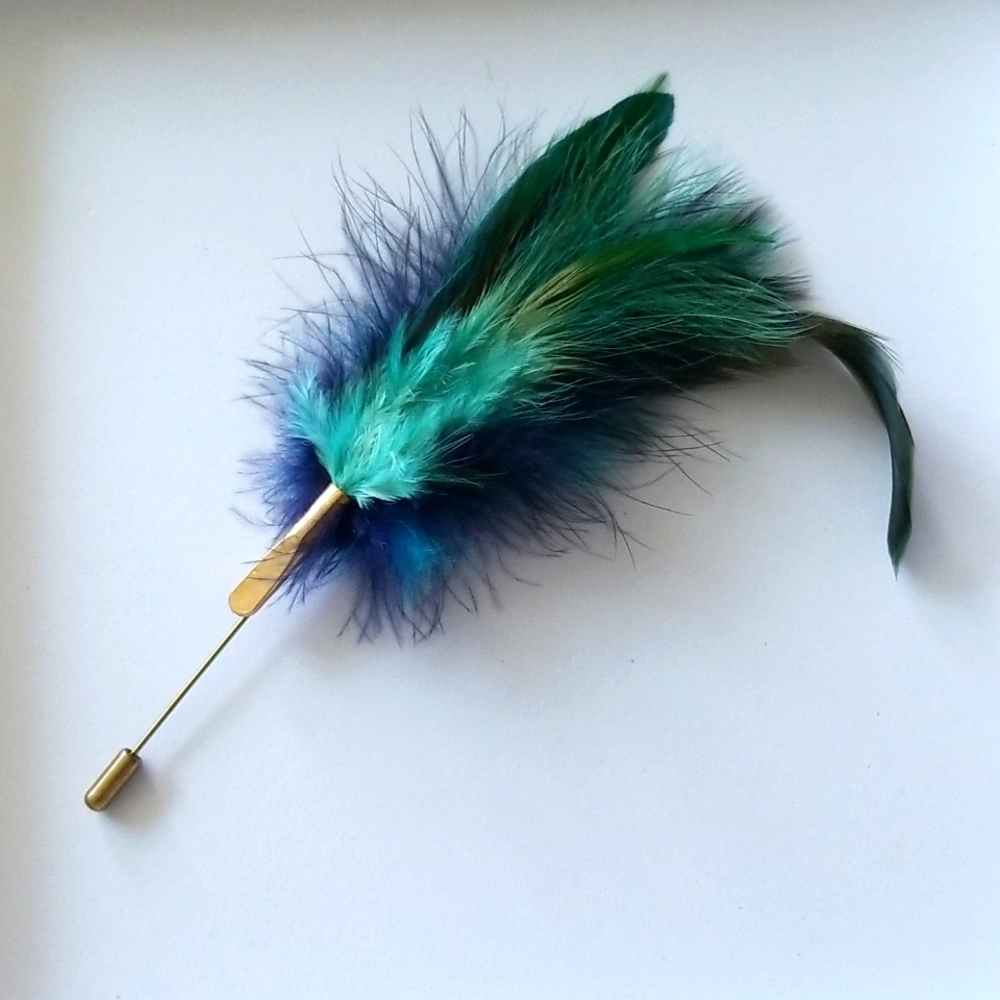 Peacock Feather Lapel Pin Made by Artisan
